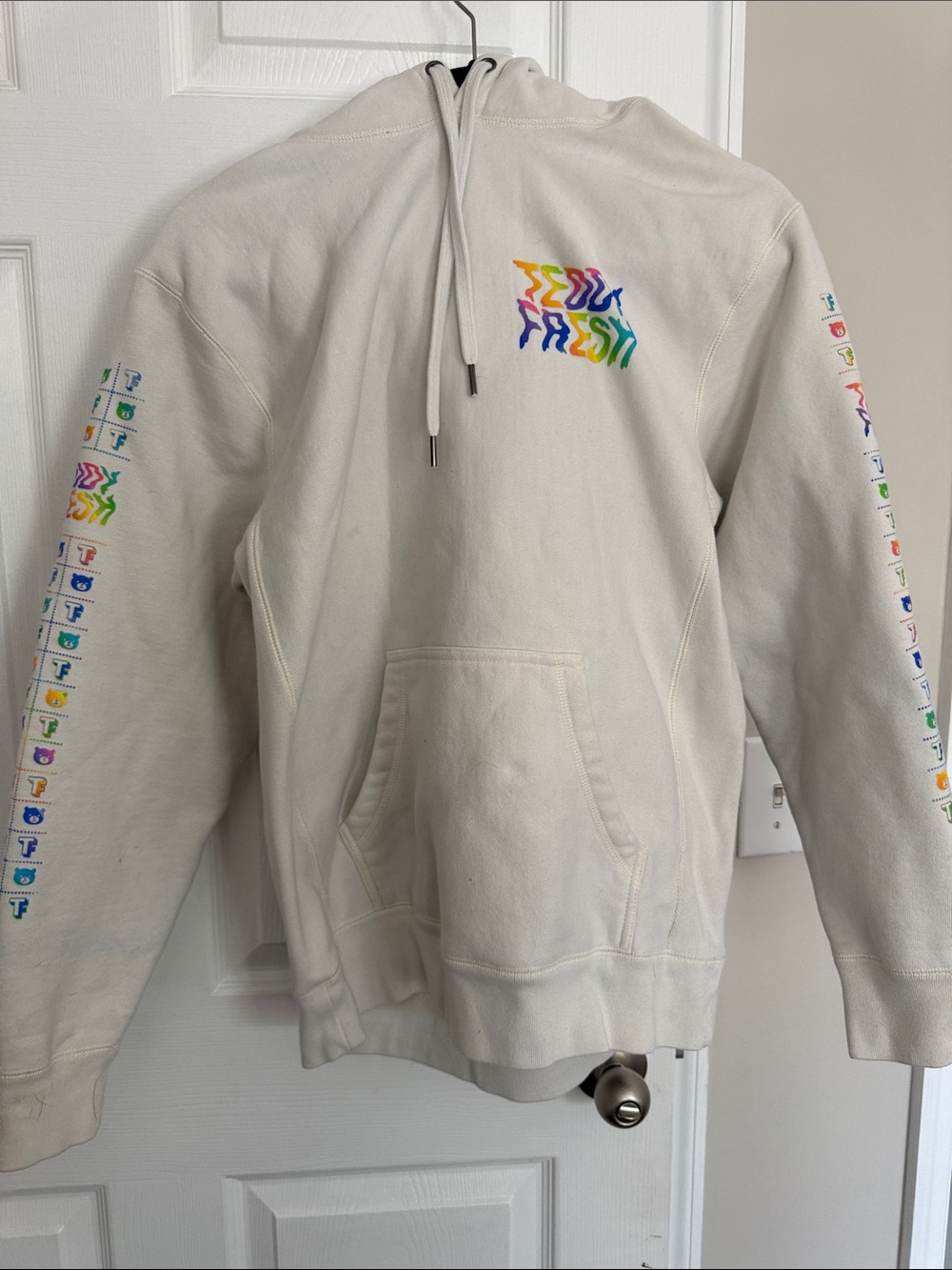 Cream 'Too Fresh' Graphic Hoodie with Multicolor Accents